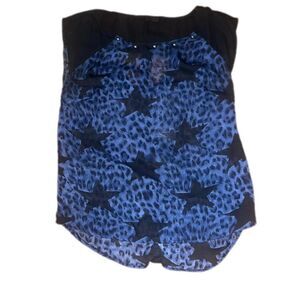 Y2K 2000 Mine Women's Blue leopard print blouse with stars
